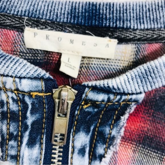 PROMESA Denim and Plaid Crop Pullover Jacket Size Large - Picture 7 of 8